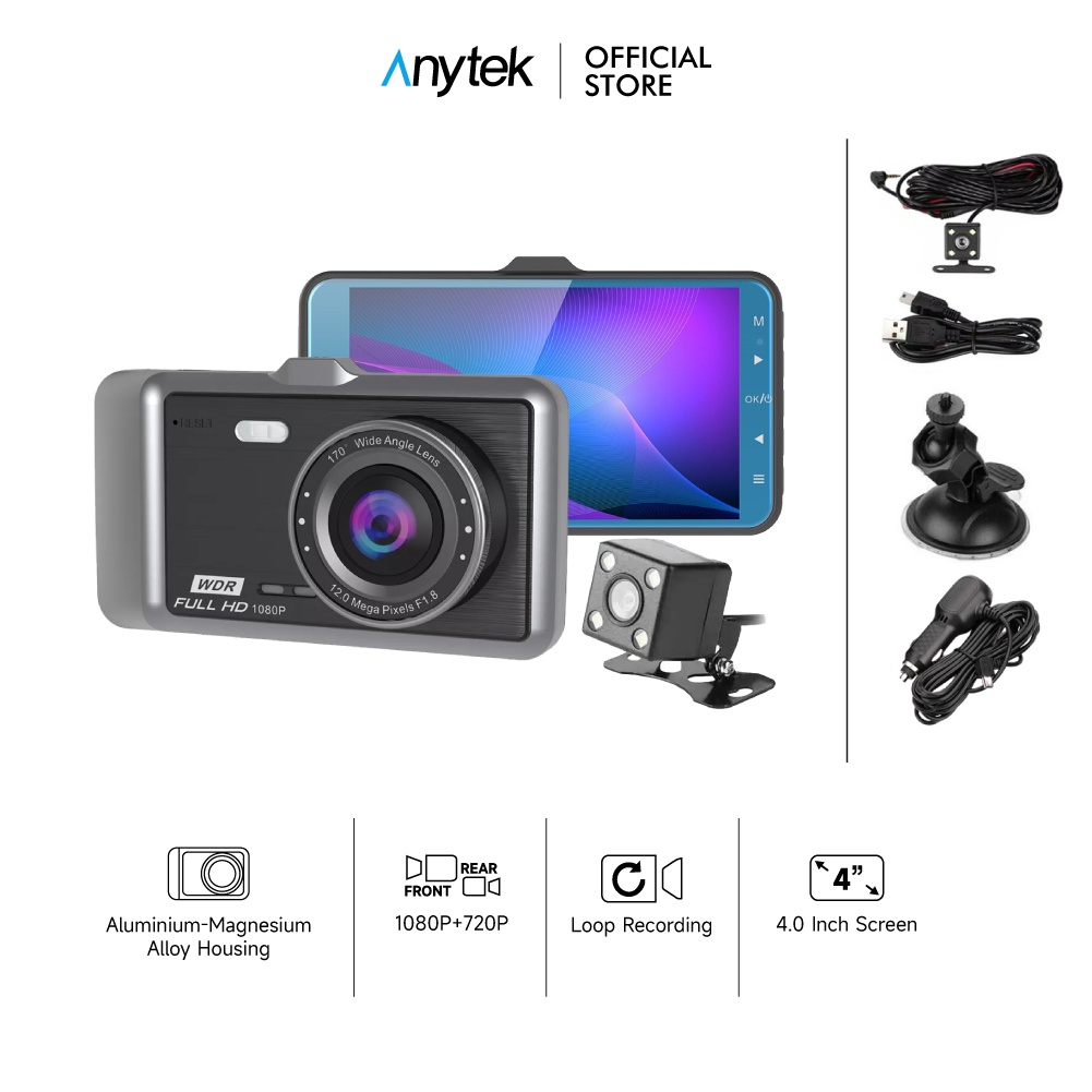 ANYTEK A60 (FHD+HD) Dash Cam Front and Rear Car Recorder Dashcam Car