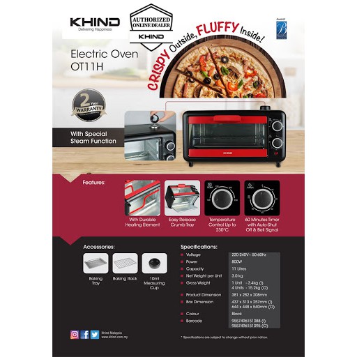 Khind 11L Electric Oven Toaster OT11H Shopee Malaysia