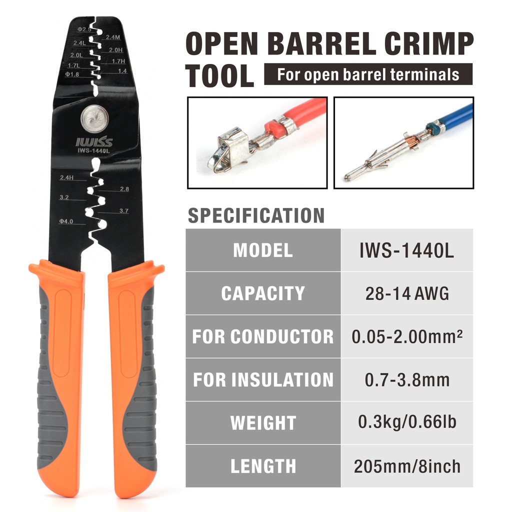 IWISS Open Barrel Terminals Crimper for Varioussized Contacts AWG 28