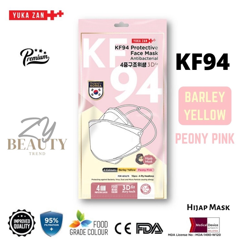 Yuka Zan Headloop KF94 4ply Face Mask For Adults 10pcs /pack Shopee