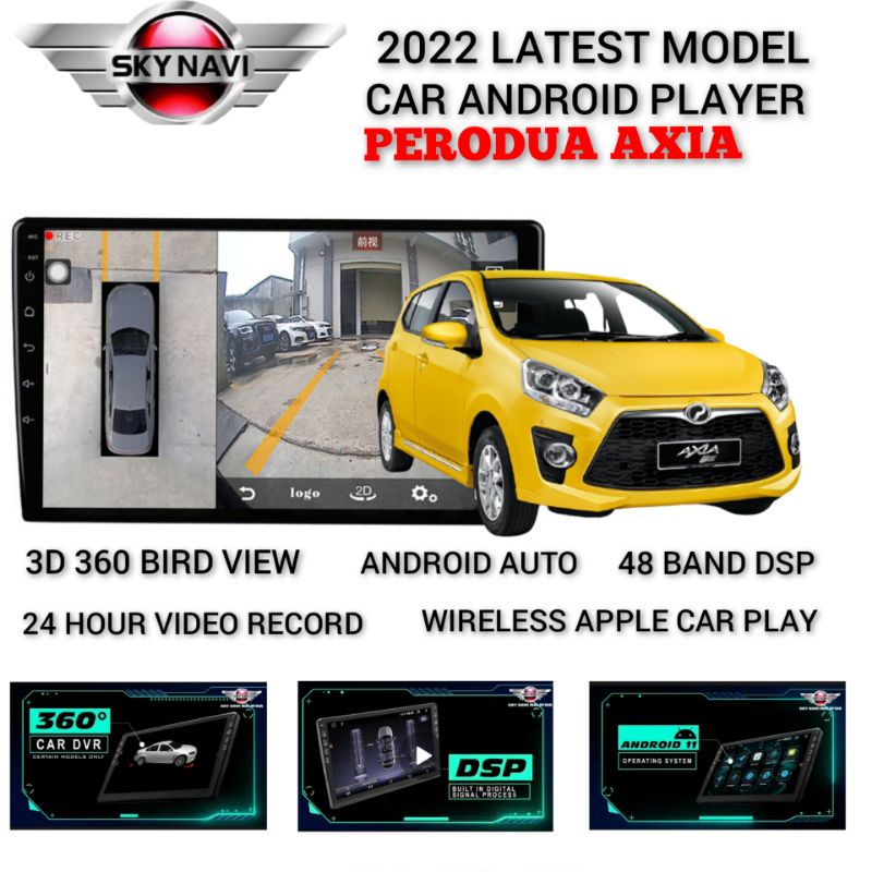 PERODUA AXIA/MYVI ANDROID PLAYER 3D 360 BIRD VIEW + 4 SIDE DVR VIDEO