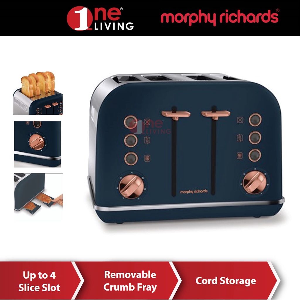 Morphy Richards Accents 4 Slices Toaster Rose Gold and Midnight Blue
