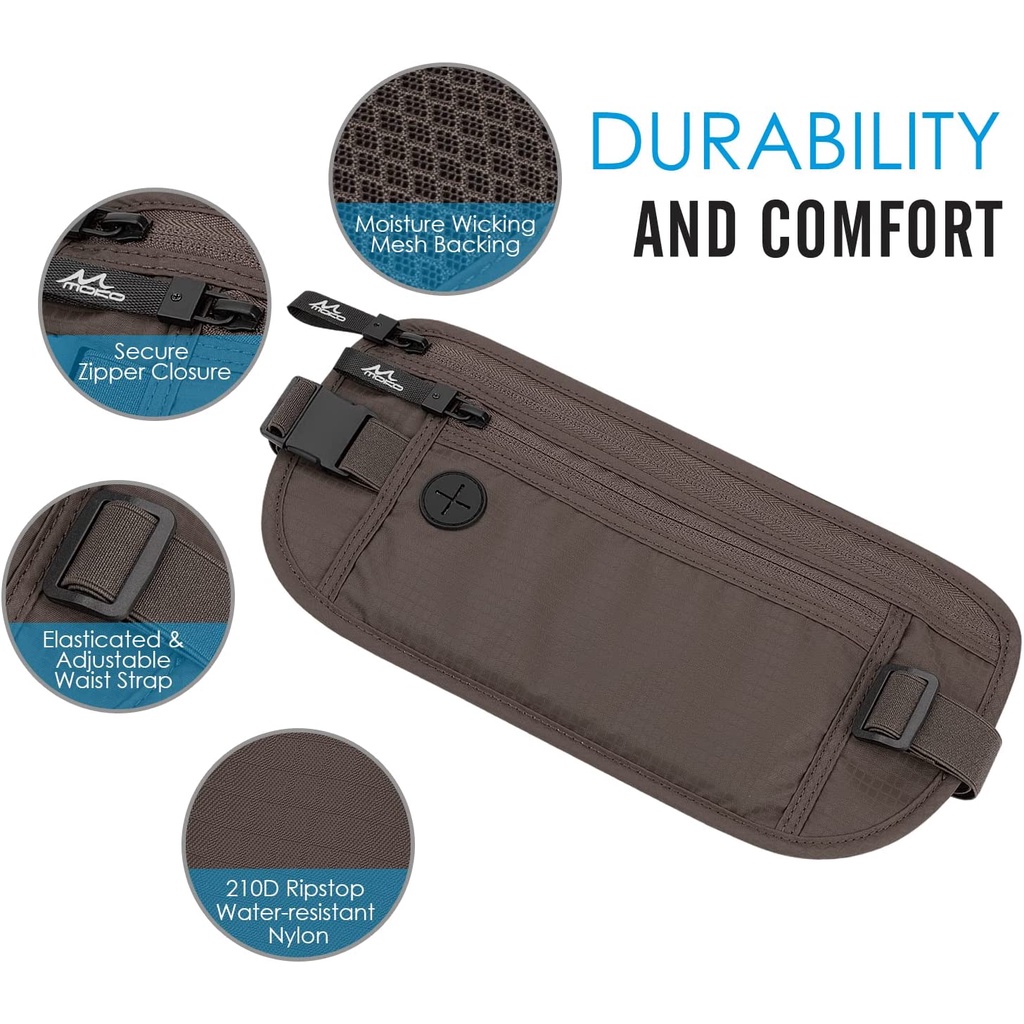 MoKo Secure Travel Money Belt Slim Travel Pouch Hidden Bag Undercover