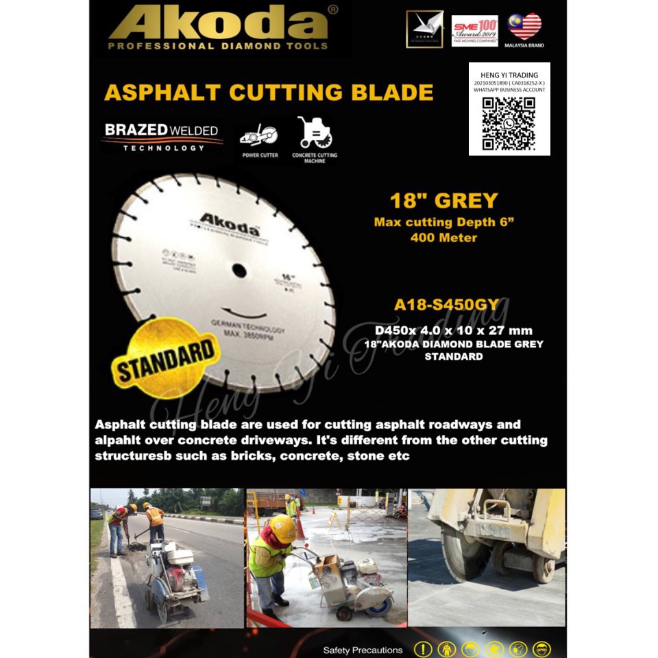 18" AKODA ASPHALT ROAD CUTTING BLADE GREY STANDARD ( A18S450GY