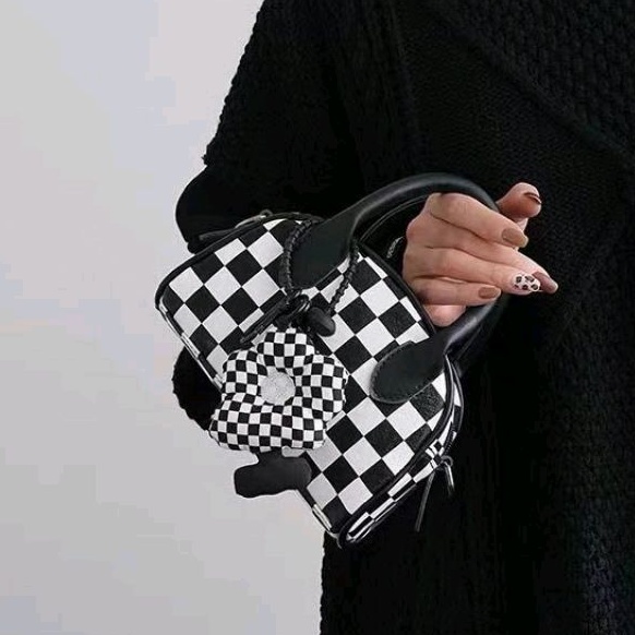 HITAM PUTIH Checkered BAG Korean Style 2022 White Plaid Shoulder BAG
