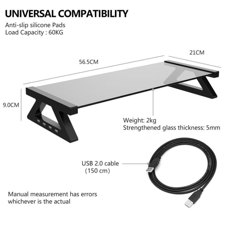 Basegard Abs Tempered Glass Monitor Stand Riser Space Bar Dock Desk