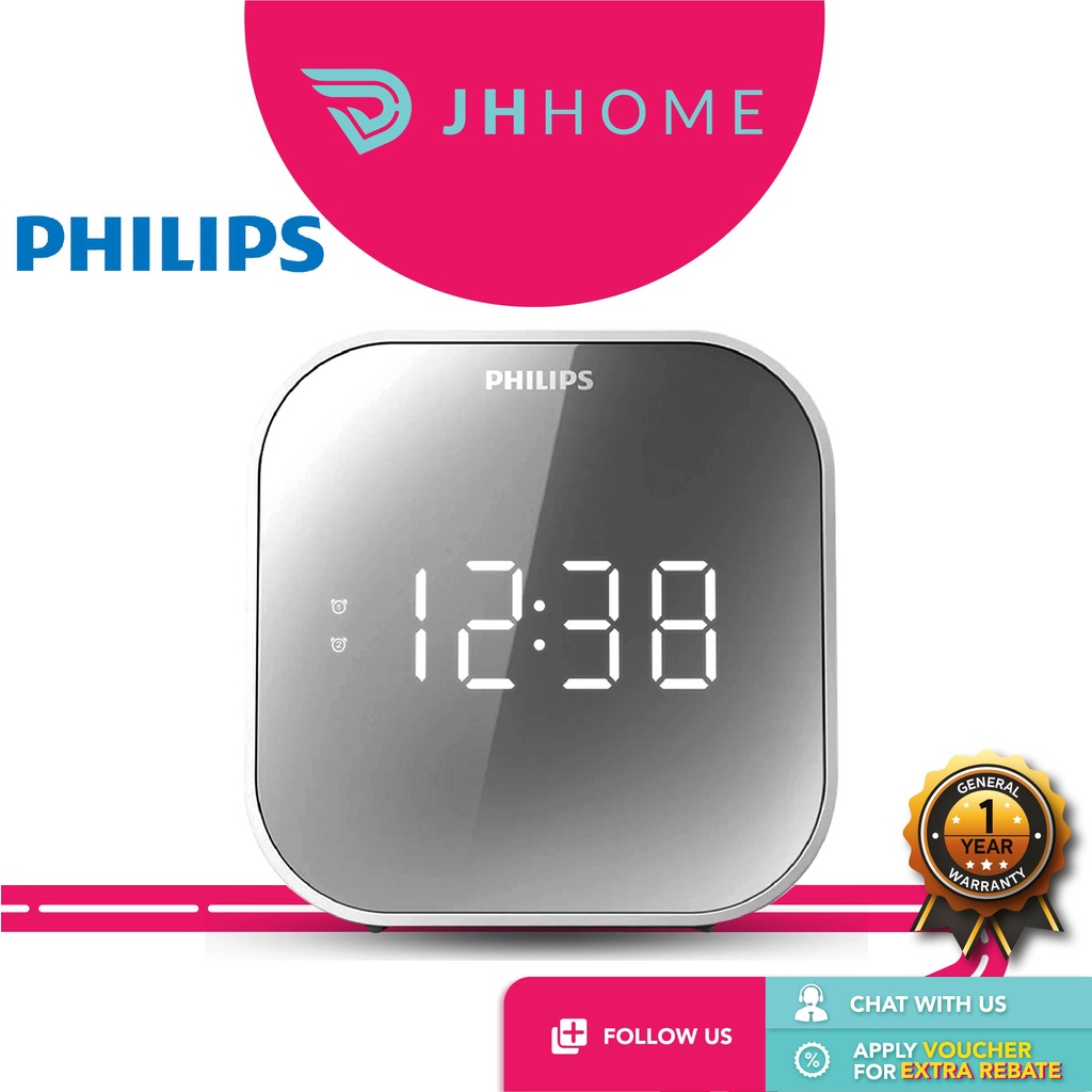 Philips Clock Radio Dual Alarm FM Digital Tuning TAR4406/AJ2000/Mirror