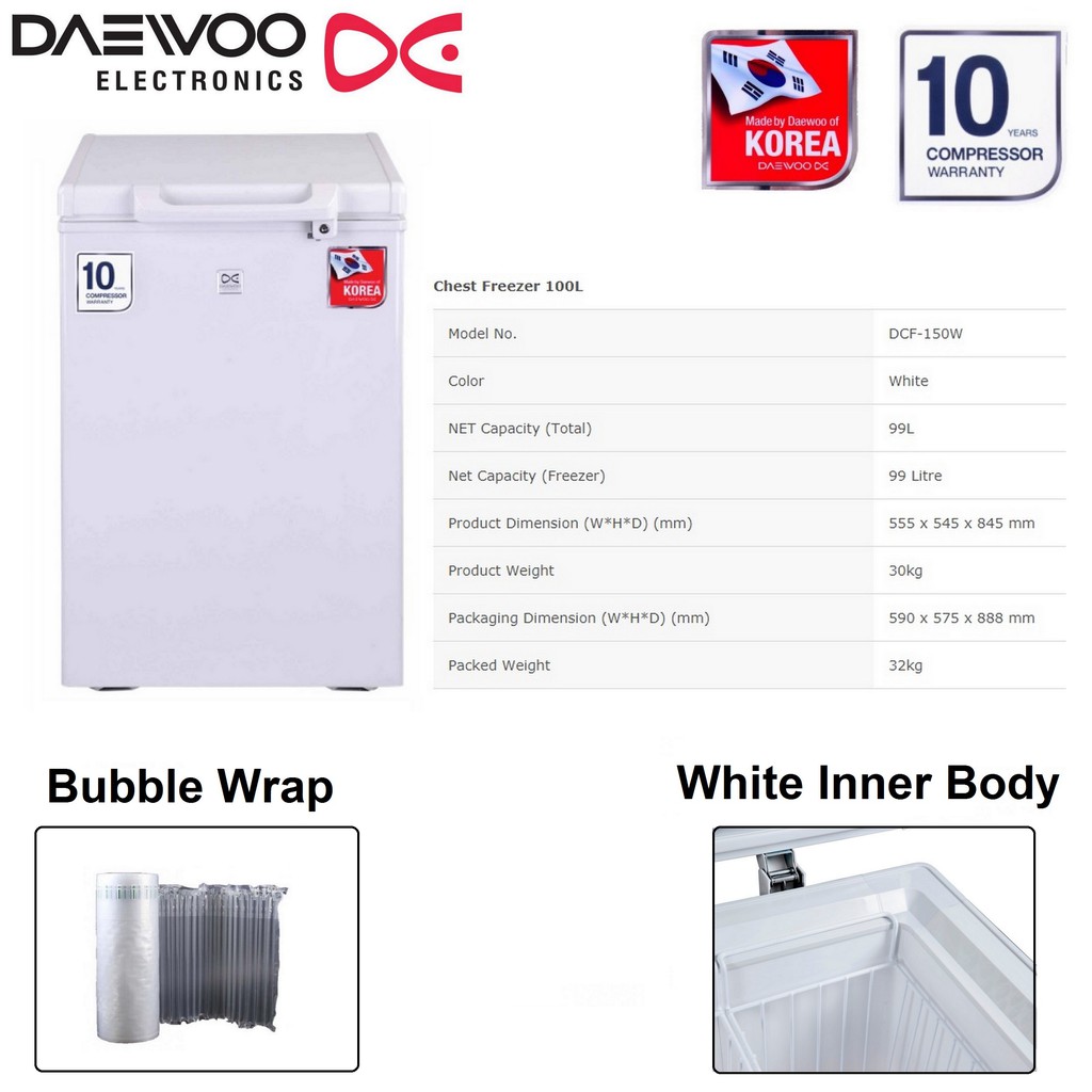 Daewoo Chest Freezer 100 Liter (DCF150W) Shopee Malaysia
