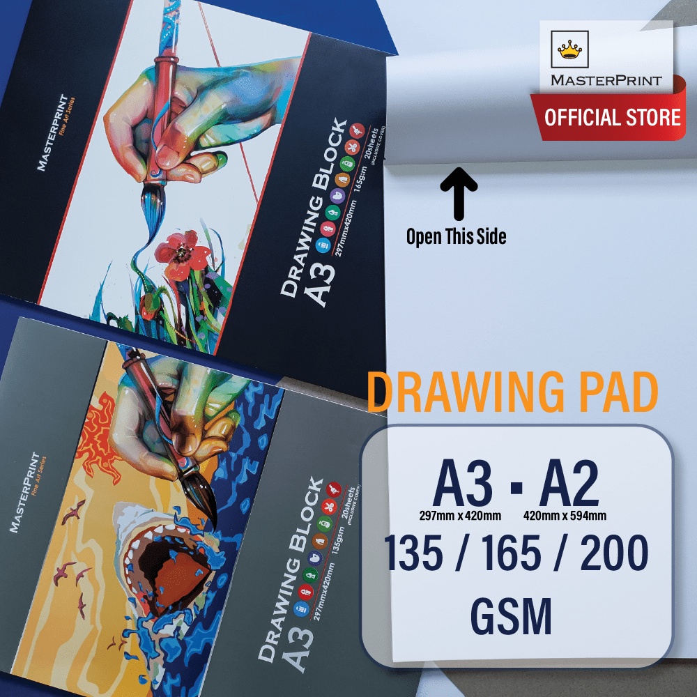Masterprint A3/A2 Drawing Block (135/165/200gsm) DBP135A3/DBP165A3
