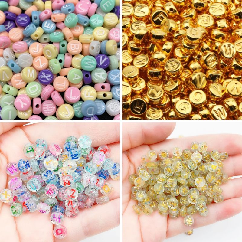 (Ready Stock) 90 pcs Clear Gold Pastel Clear Mixed English Letter