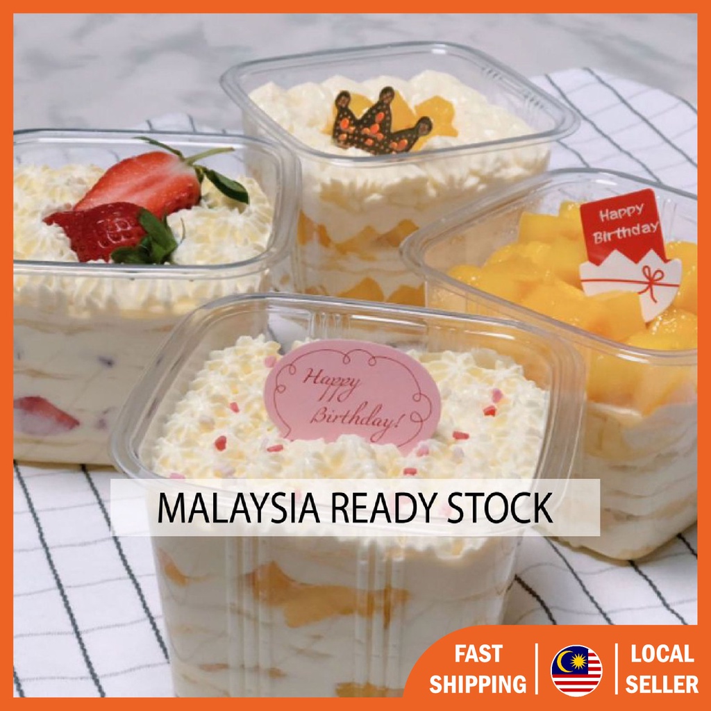 380ml Transparent Plastic Mousse Cup with Lid Square Food Container