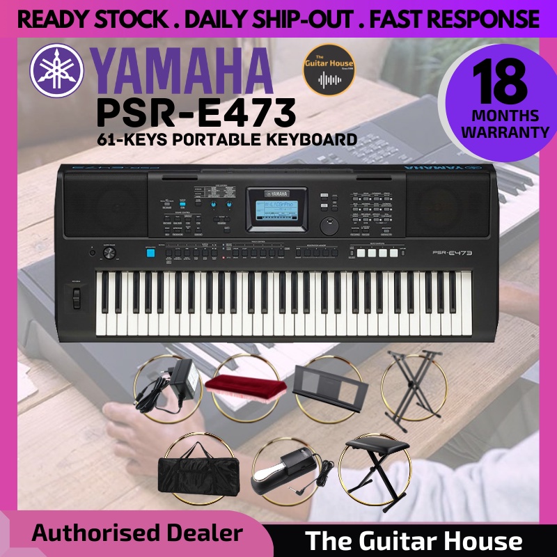 YAMAHA PSRE473 61Keys Keyboard w/Keyboard Stand , Sustain Pedal and