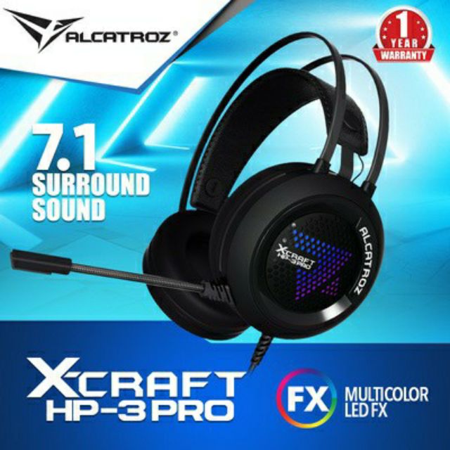 Alcatroz XCraft HP3 Pro 7.1 Surround Gaming Headphones with Mic for