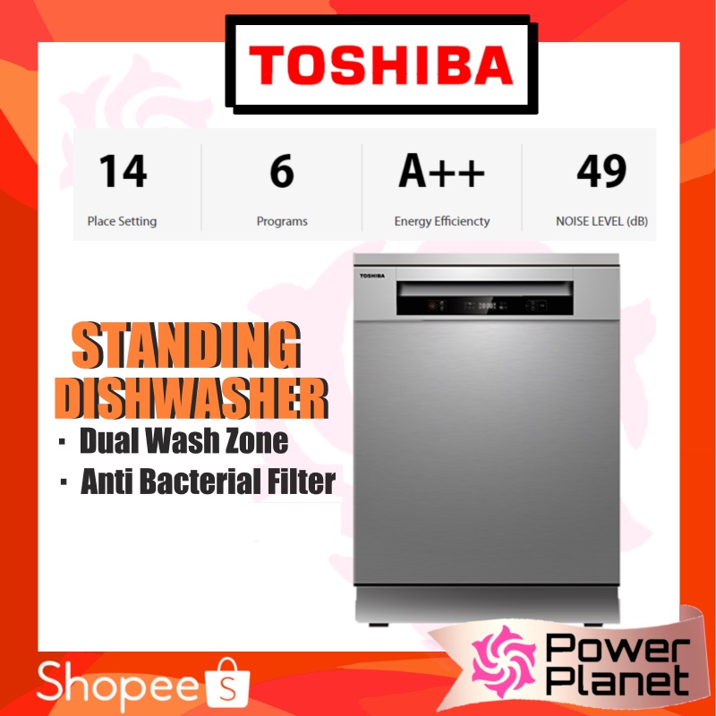 Toshiba Dishwasher DW14F1 Free Standing Dual Wash Zone (Silver) DW14F1