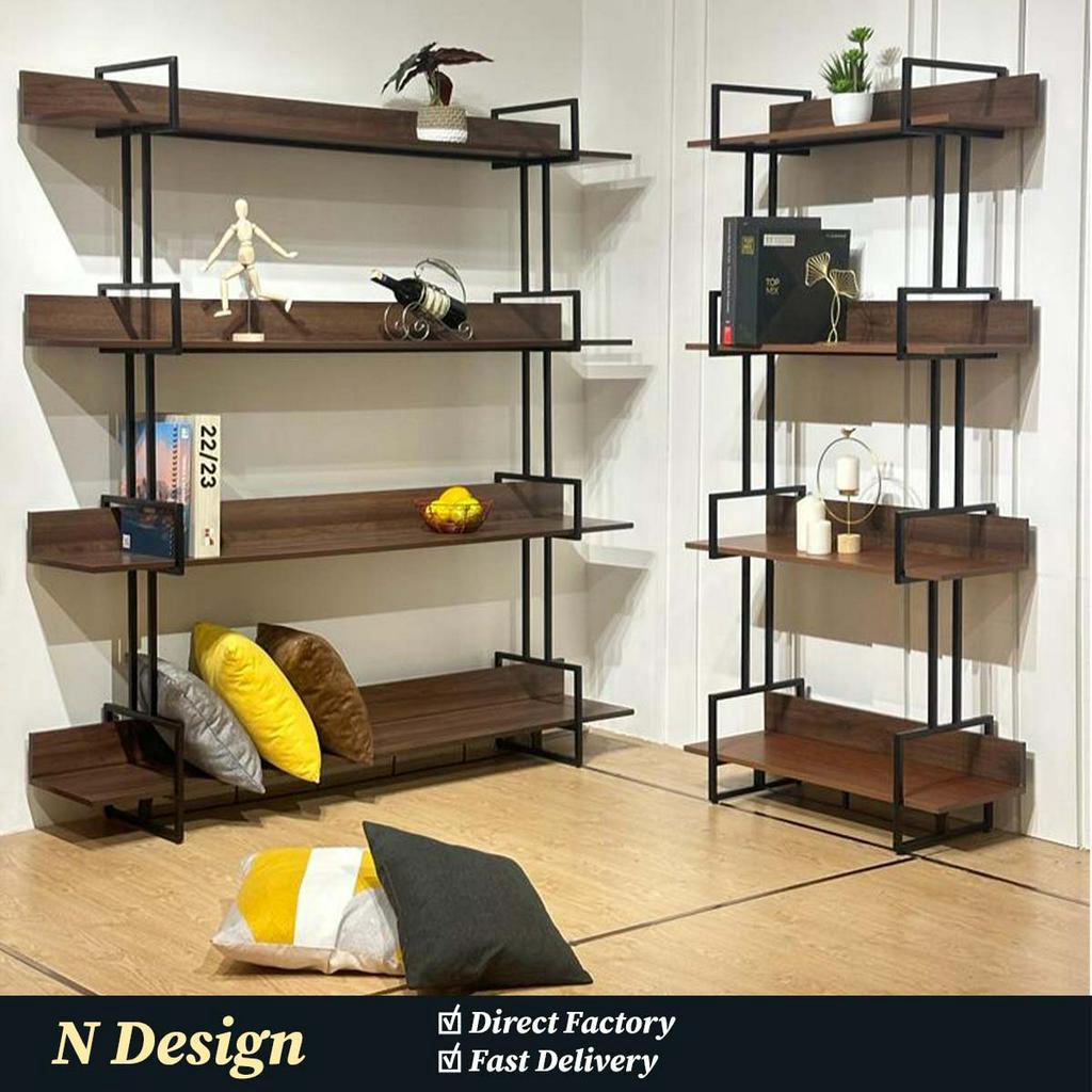 [N Design] 4Tier Bookshelf / Metal & Wooden 4 Layer Display Rack