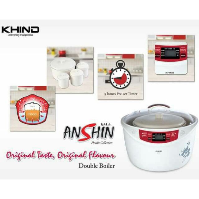 Khind Anshin Double Boiler DB601 free 4x Ceramic Pot & Boundle of
