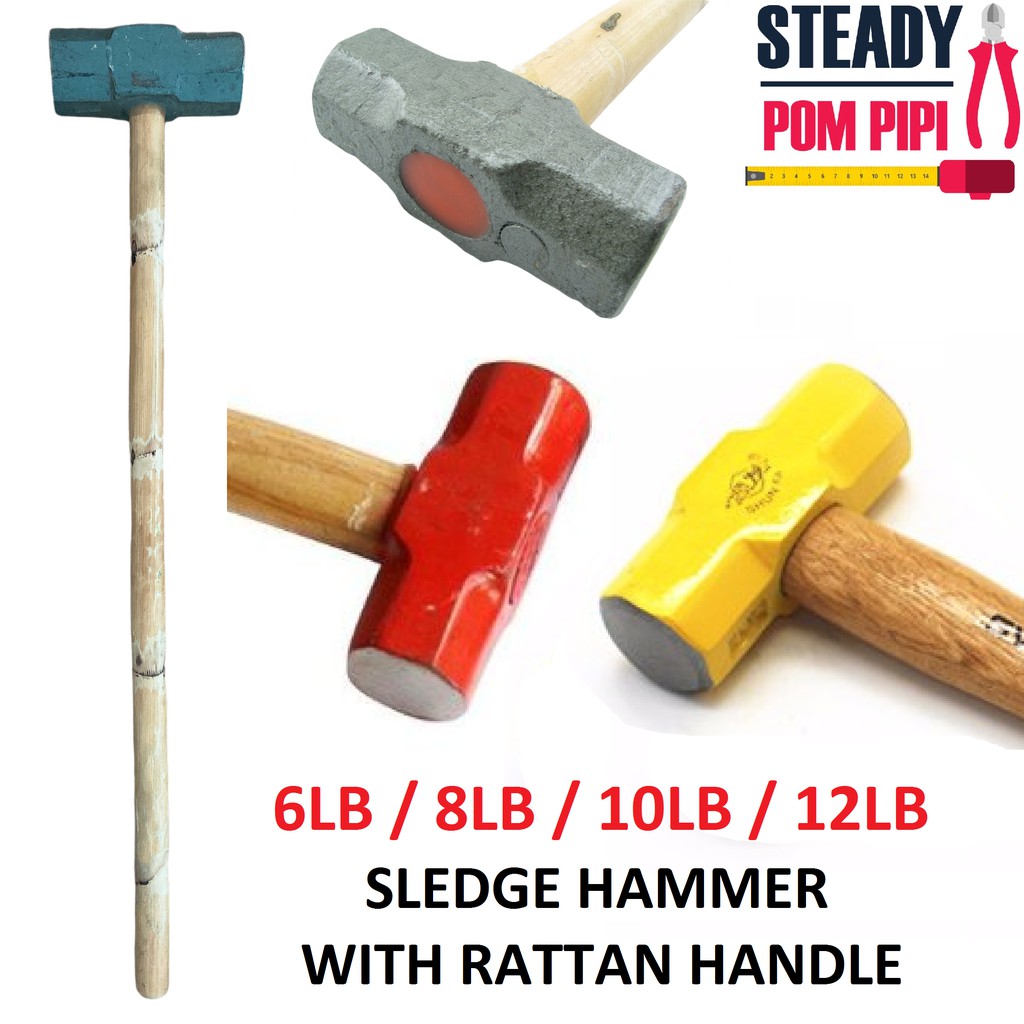6LB 8LB 10LB 12LB HEXAGON SLEDGE HAMMER WITH RATTAN HANDLE / PEMUKUL