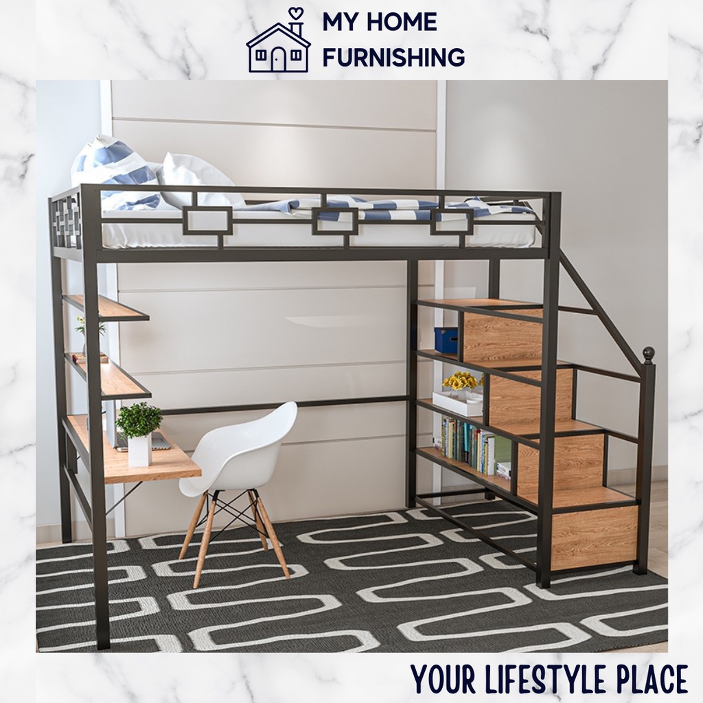 ️ 📚Loft Bed With Desk Single Queen Katil With Study Table Save Space