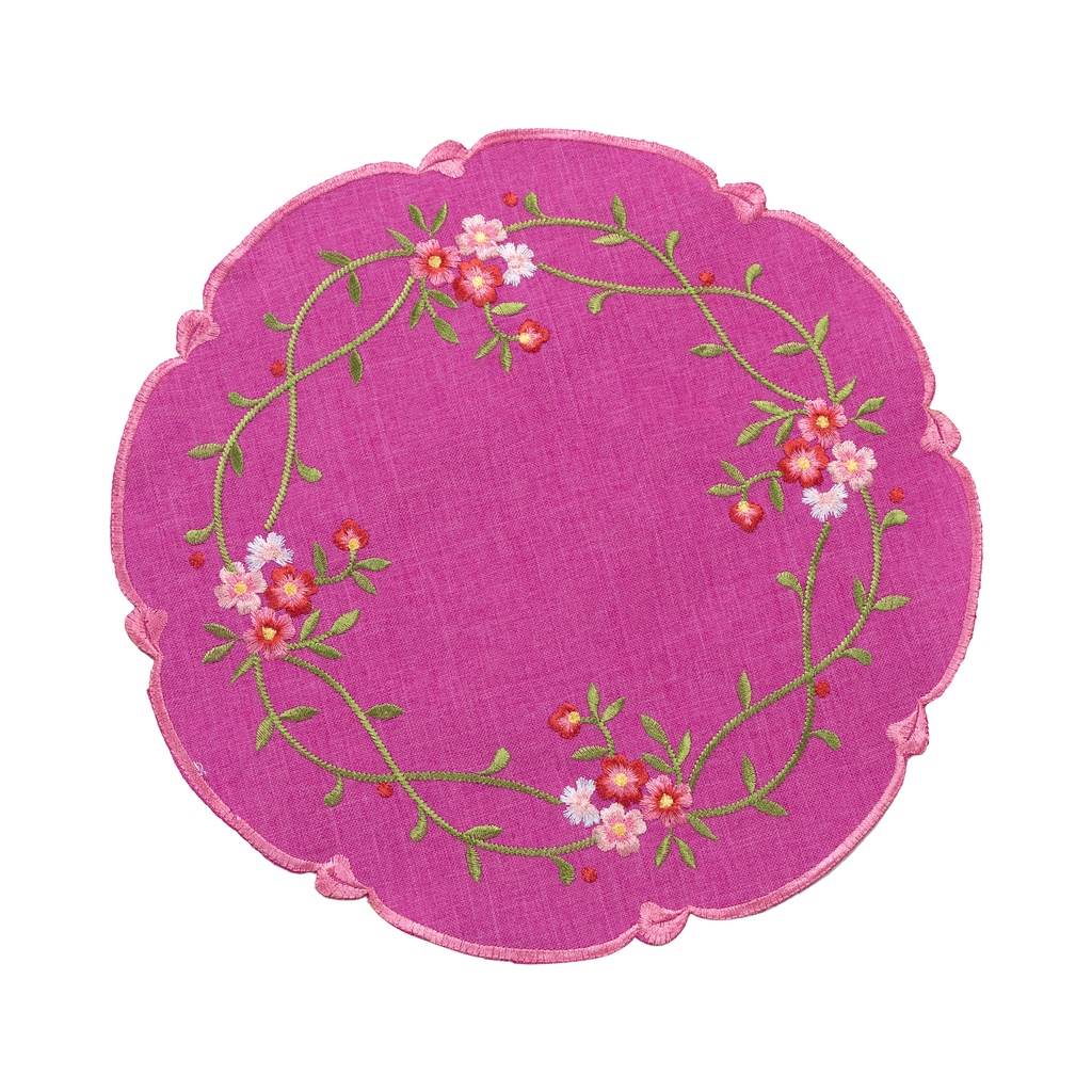 Lace & Embroidery Plum Blossom Embroidery Round Doilies RD35cm (Purple
