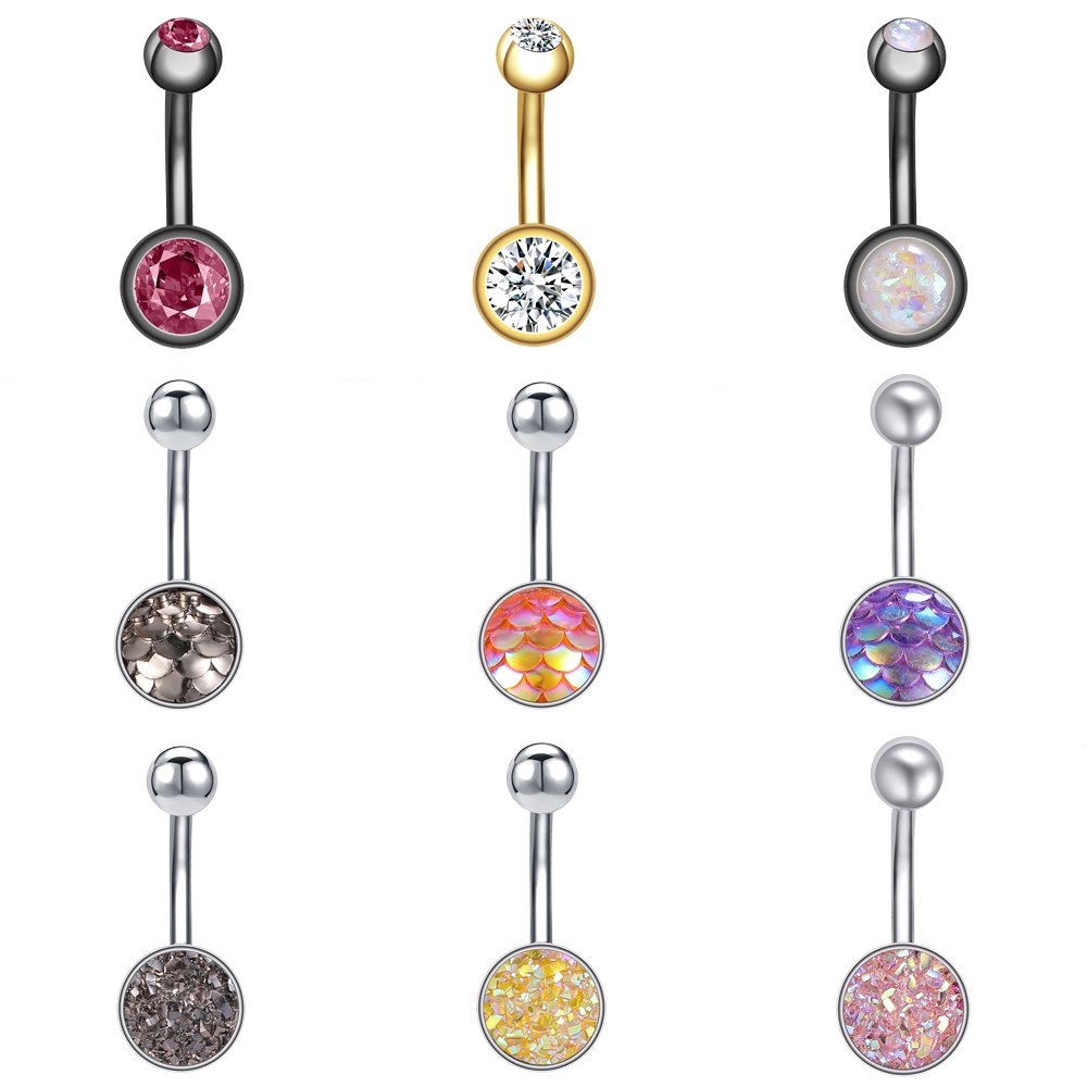 1 Pc 14G Crystal Belly Button Piercings Fish Scales Stainless Steel Navel Piercing Sequins Navel