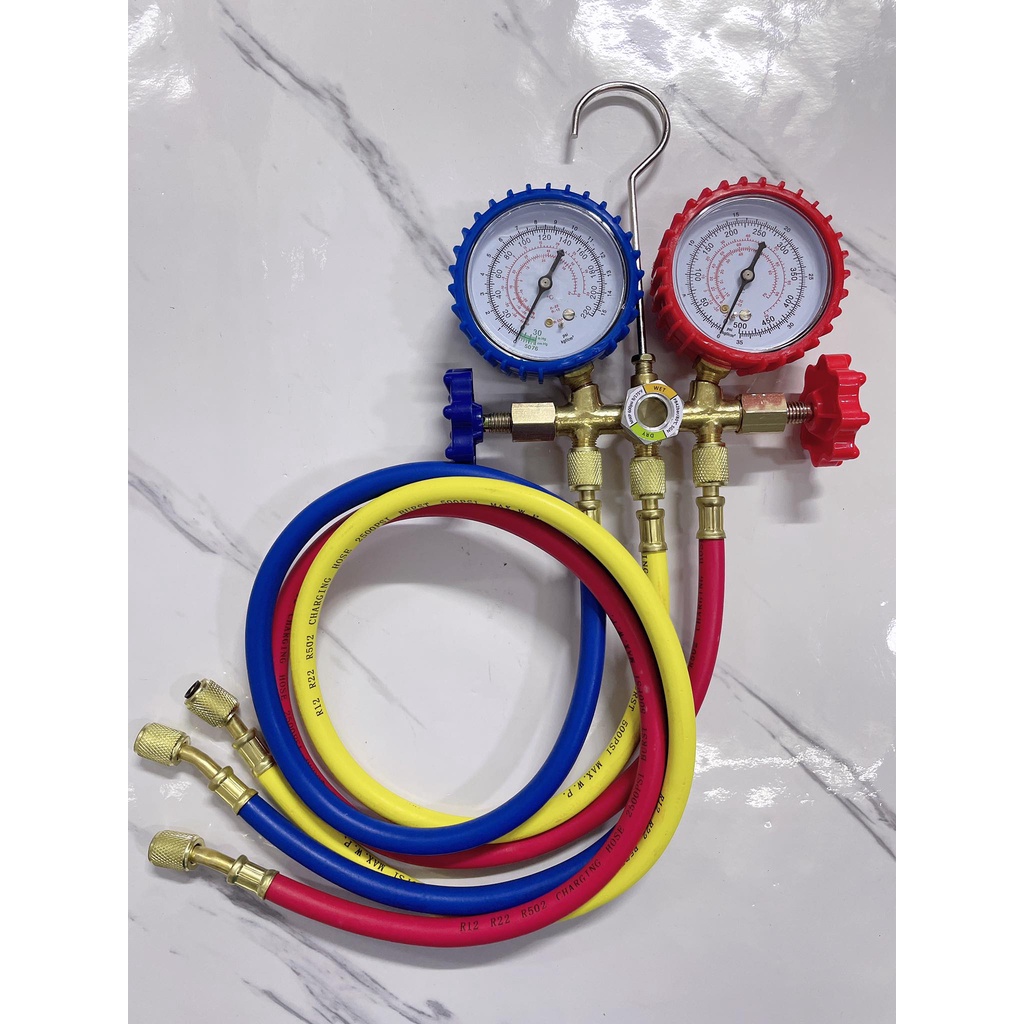 Manifold Gauge gas meter aircond with 3pcs Charging Hose Set R410a R32