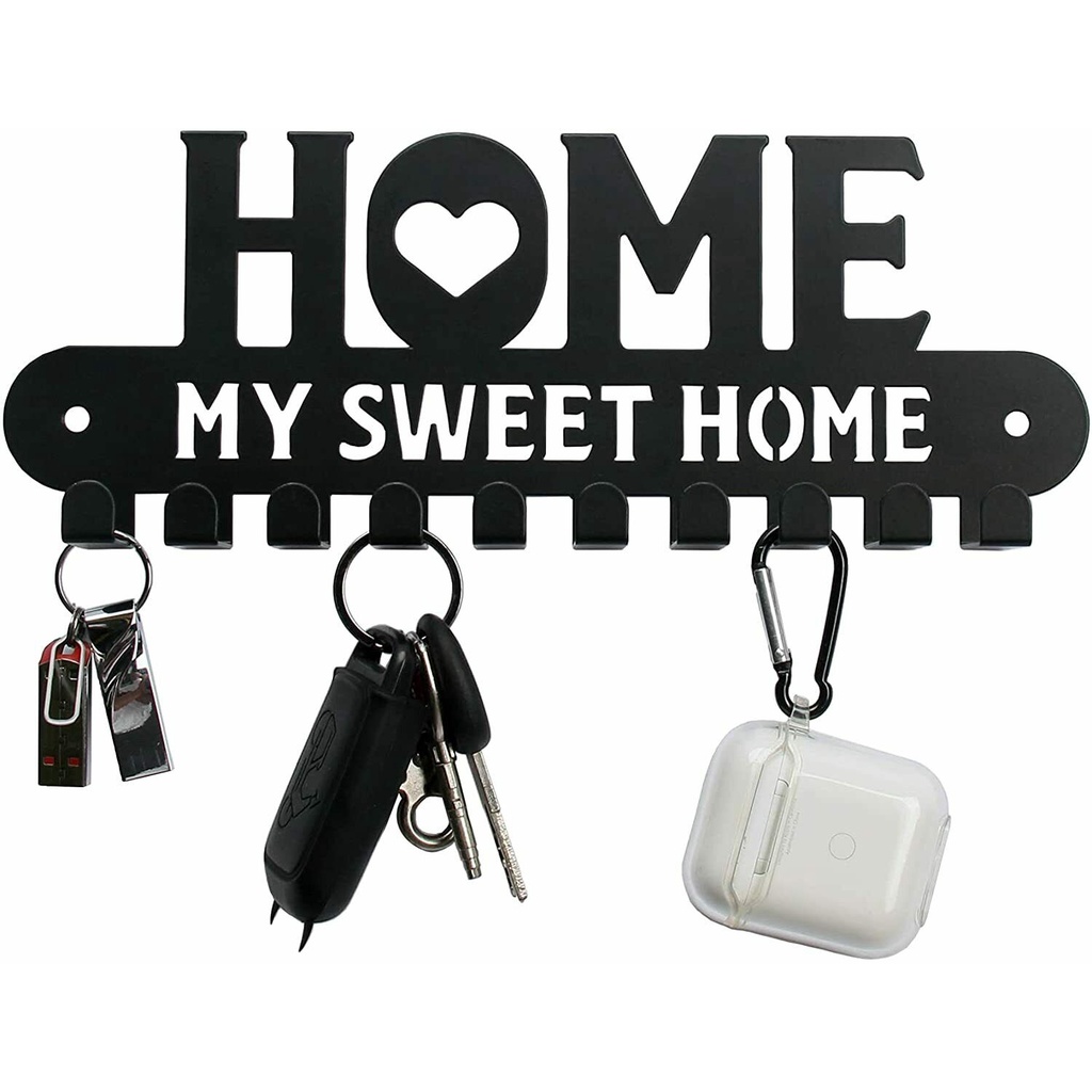 Black Metal Key Holder Hooks Sweet Home Wall Hanger Decor for Front