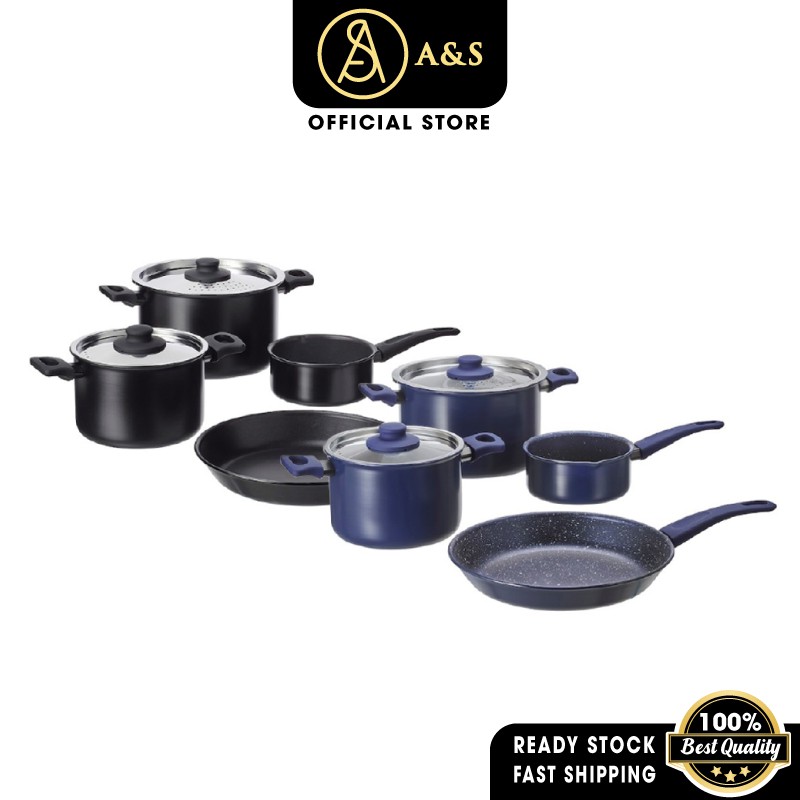 A&S Teflon Non Stick Cookware Works with Hobs and Induction Hob Blue/Black (6 Pcs/Set