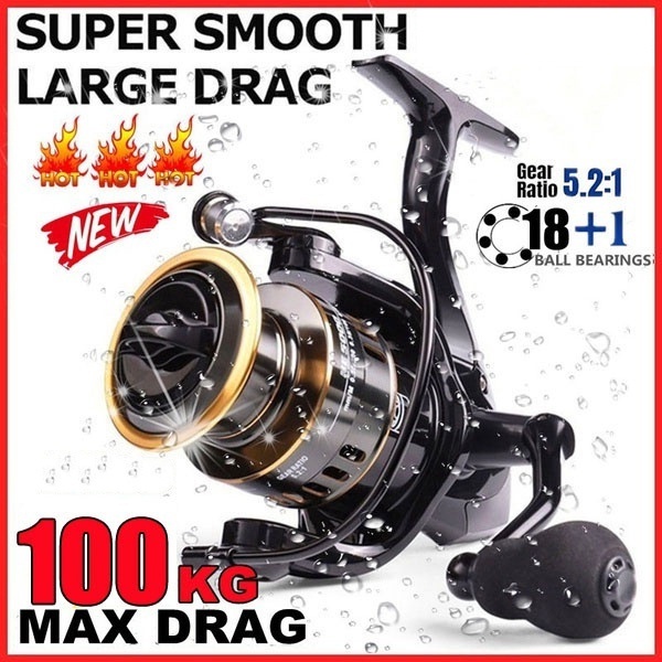 Max Drag 100kg Fishing Reel with 5.21 Metal Spool Spinning Wheel Reel