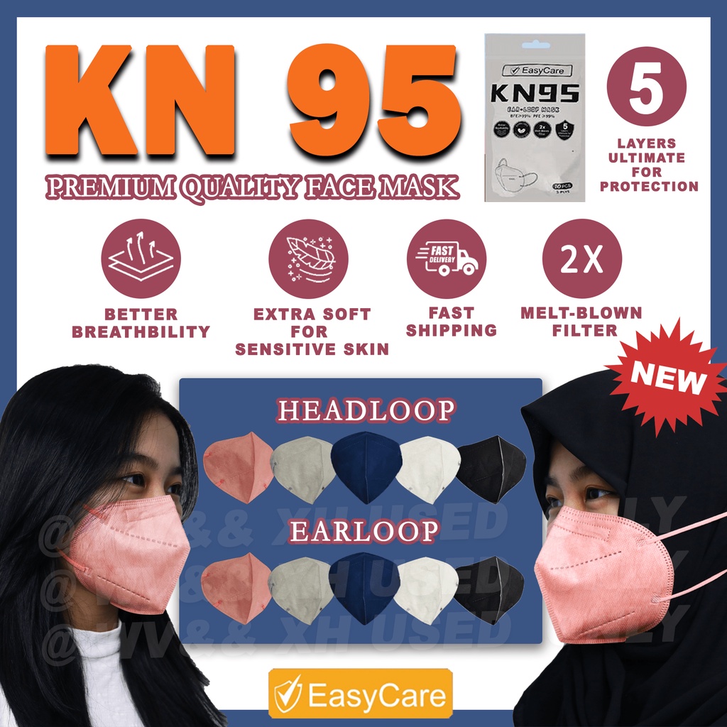 【HEADLOOP KN95 MASK SERIES】5 LAYERS KN95 Head Loop Mask 10pcs/Pack KN95