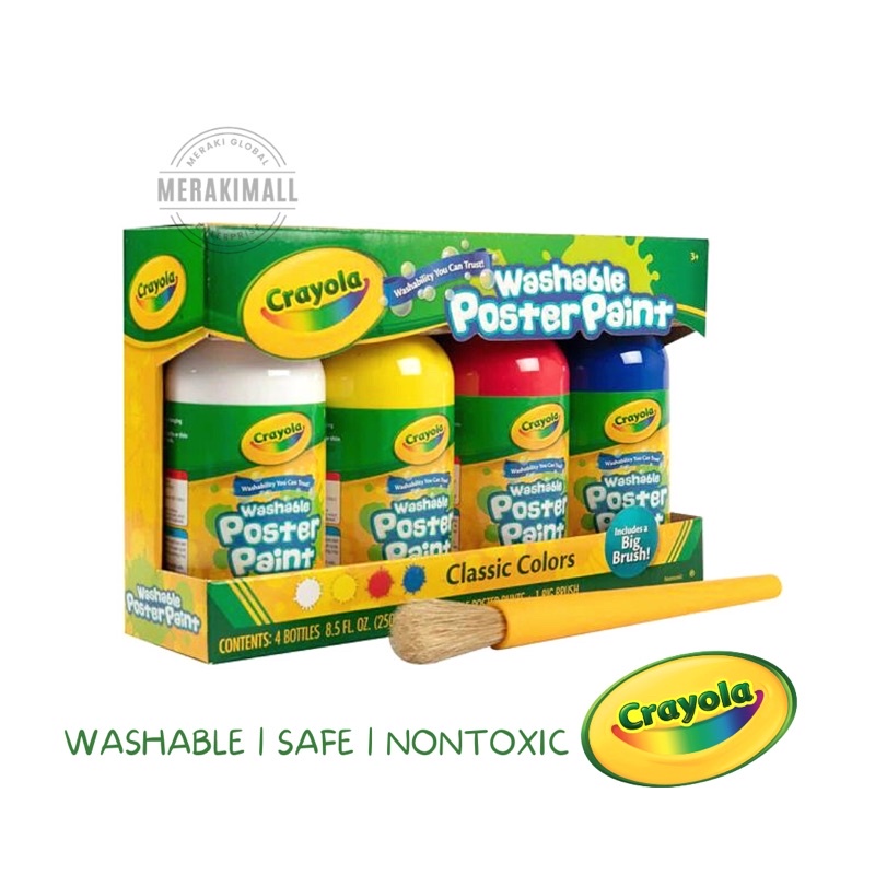 Crayola Washable Poster Paint and Big Brush Set NonToxic Kids Art