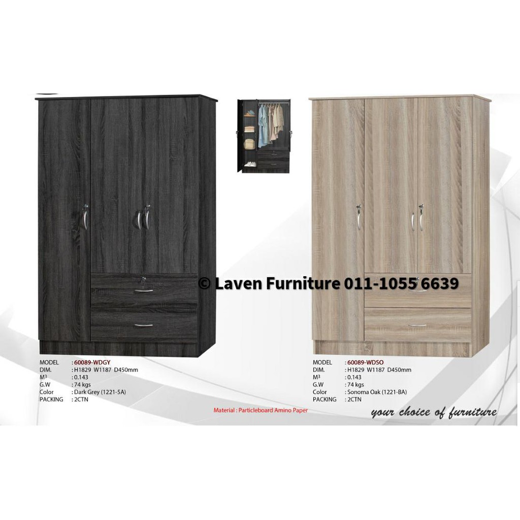 3 Doors Wardrobe!! For KuchingSamarahan SARAWAK ONLY !! CASH / LOAN