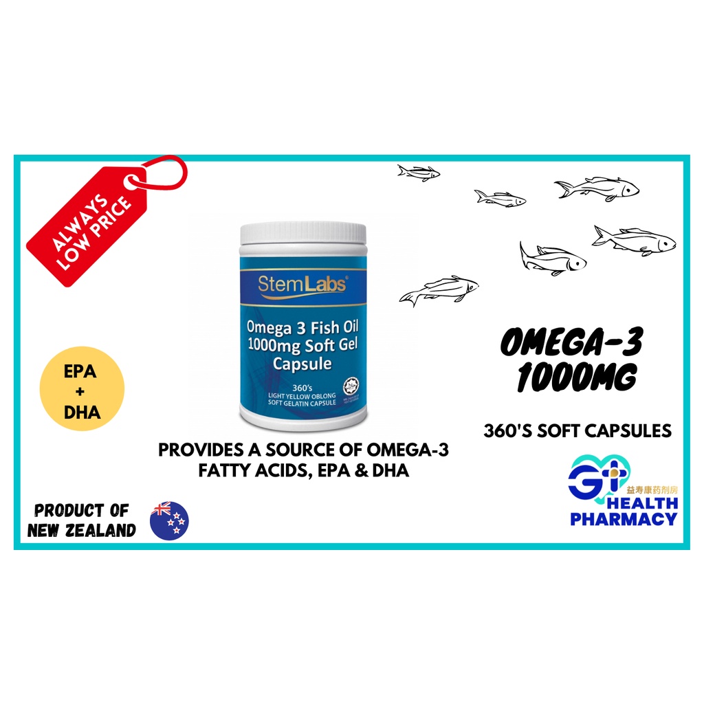 [Halal] StemLabs Omega 3 Fish Oil (1000mg x 100 // 360 capsules) High