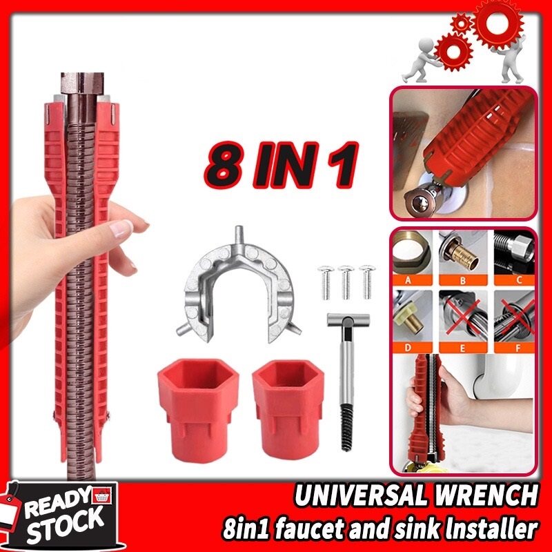 8 In 1 Flume Wrench Multifunction Sink Faucet Key Plumbing Pipe Wrench