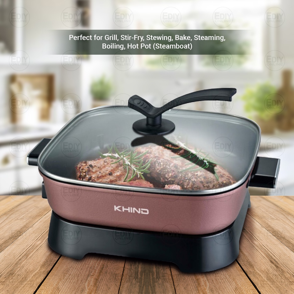𝐅𝐑𝐄𝐄 𝐆𝐈𝐅𝐓 】KHIND HP7000 Multifunction Electric Skillet 5L Multi Cooker