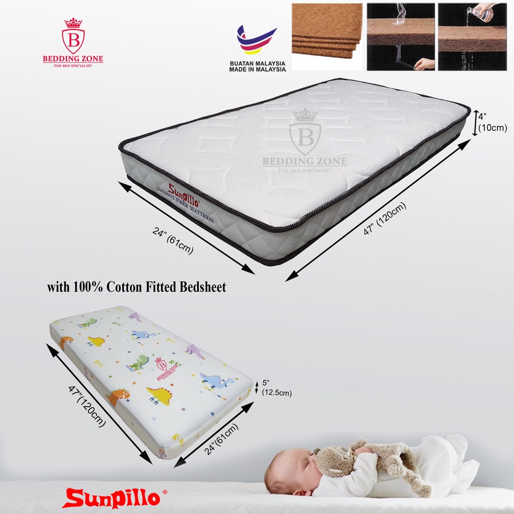 Sunpillo Baby Cot Mattress (Tilam Baby) 60cm x 120cm (Fibre) + Fitted