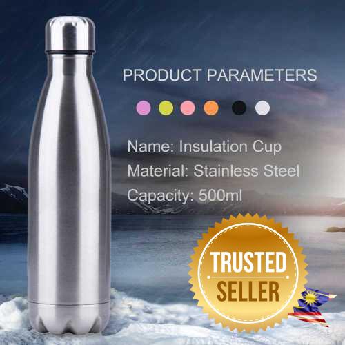 Stainless Steel 500ml Water Bottle Keeps Cold Hot for 24 hours (Silver