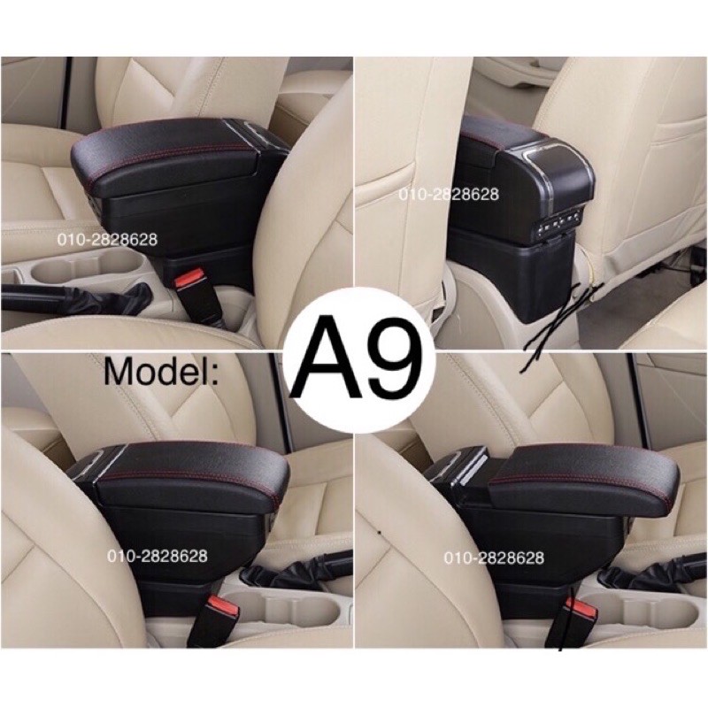 Black PPP Perodua Bezza Armrest 9 USB Adjustable Leather Central box