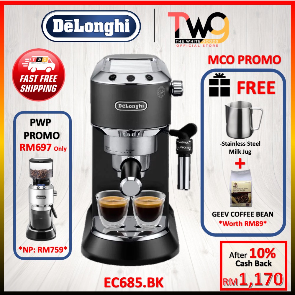 [FREE SHIPPING] Delonghi EC685.BK DEDICA 15Bar Pump Espresso Machine Coffee Maker (BLACK) EC685