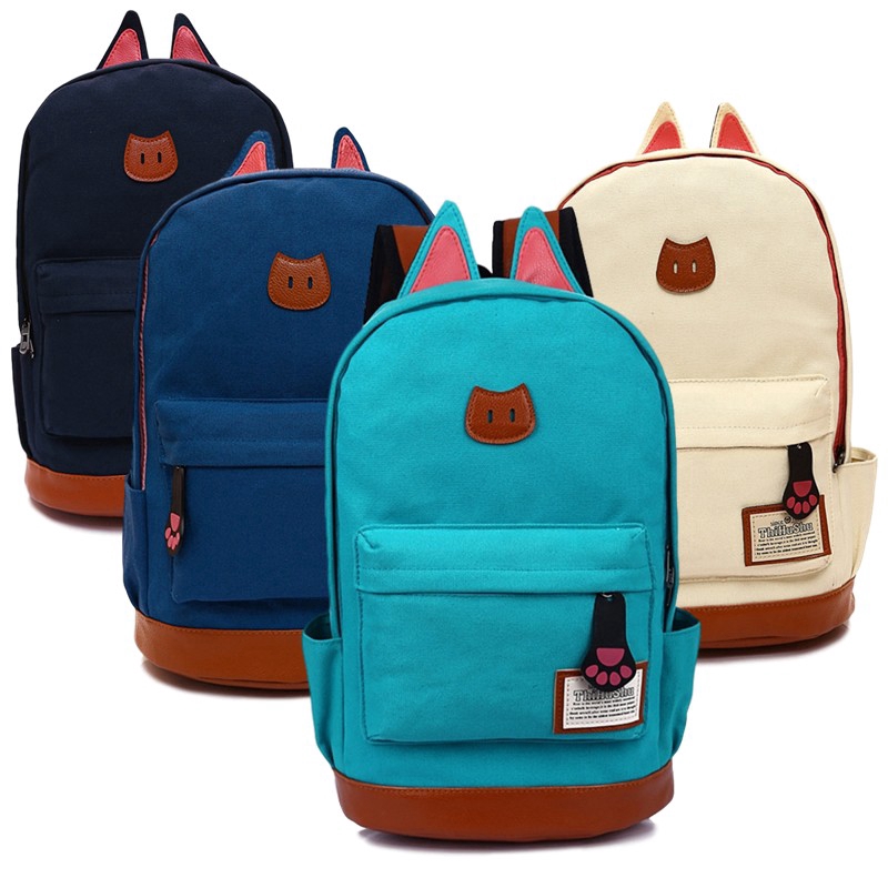 Travel Laptop Bag Leather Lash Tab Korean Kitten Cat Ear Canvas