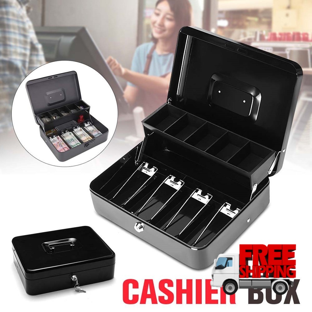 4GL Cash Box (30cm x 24cm x 9cm) Compartment Tray Lockable Security