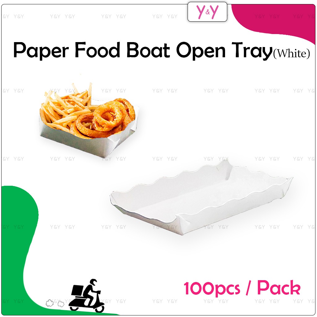 [ECO]100pc Self Fold Paper Food Boat Tray / Paper Snack Open Tray