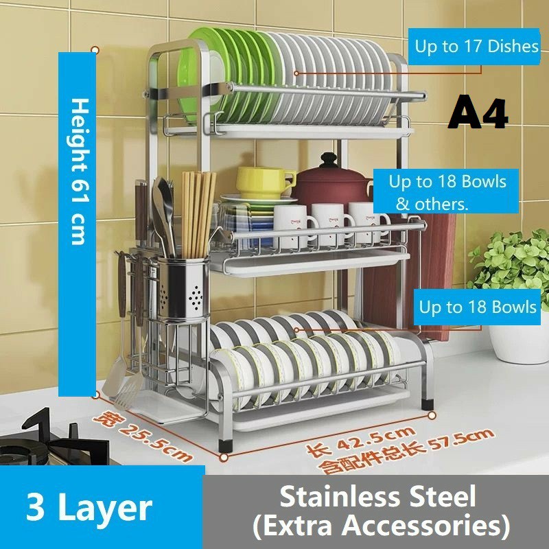 3 Layer Dish Rack Stainless Steel Dish Drainer Rack Kitchen Rack 2