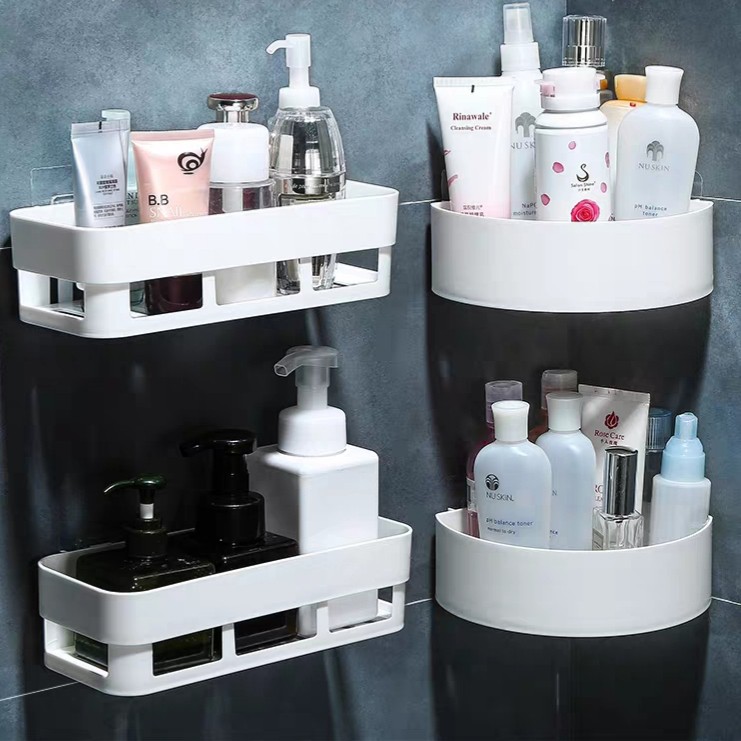 Bathroom Wall & Corner Mounted Sticky Shelving Storage Rack shampoo