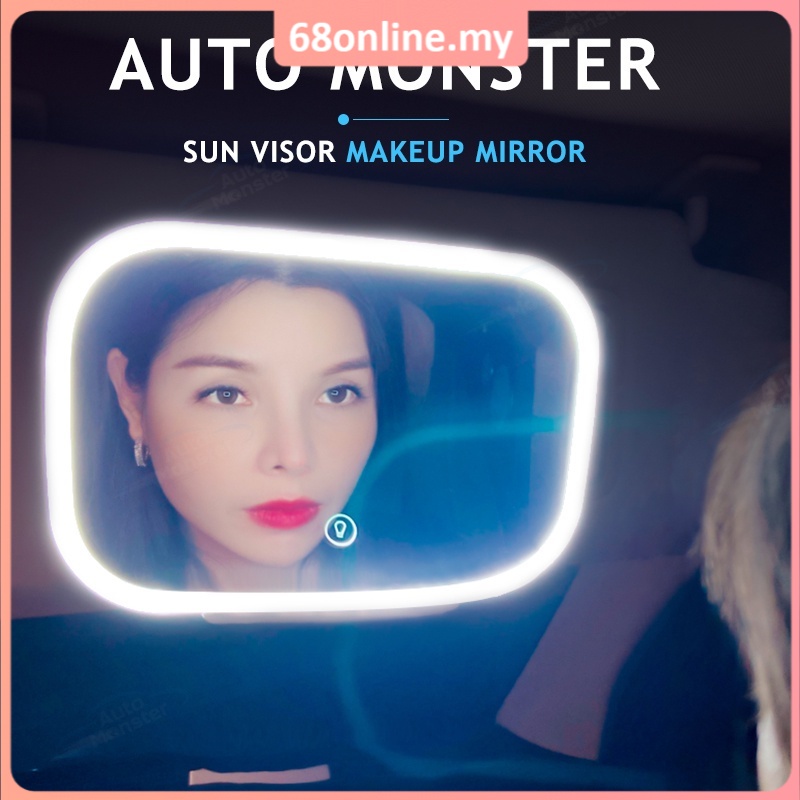 [Johor Seller] Car Sun Visor Mirror LED Makeup Mirror Adjustable Universal Interior Clip Cermin