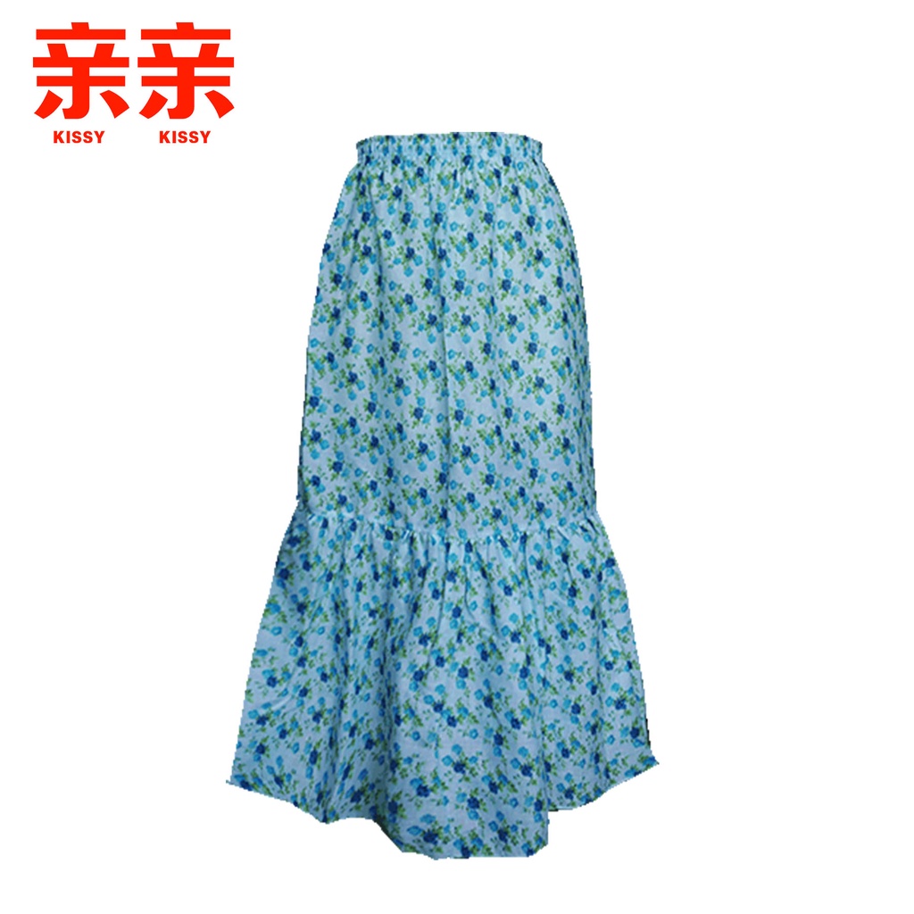 Maxi Cottage Skirt Blue Floral Shopee Malaysia