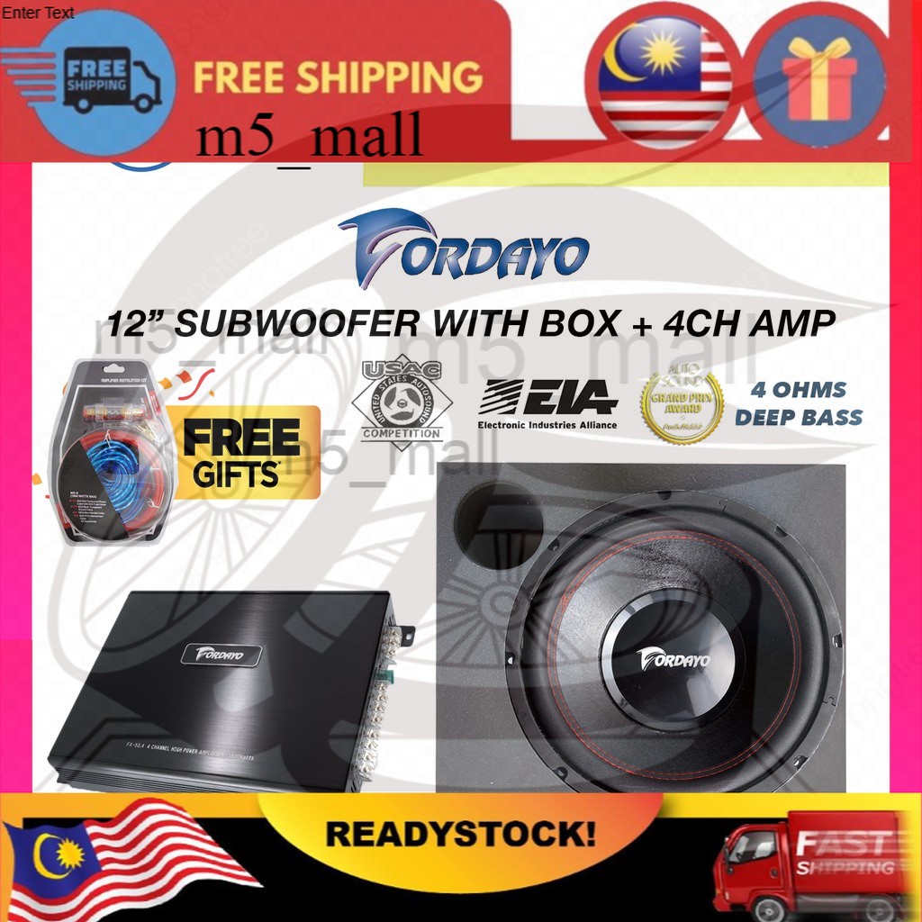 12 inch car subwoofer with box and amplifiers kit set woofer kereta amp
