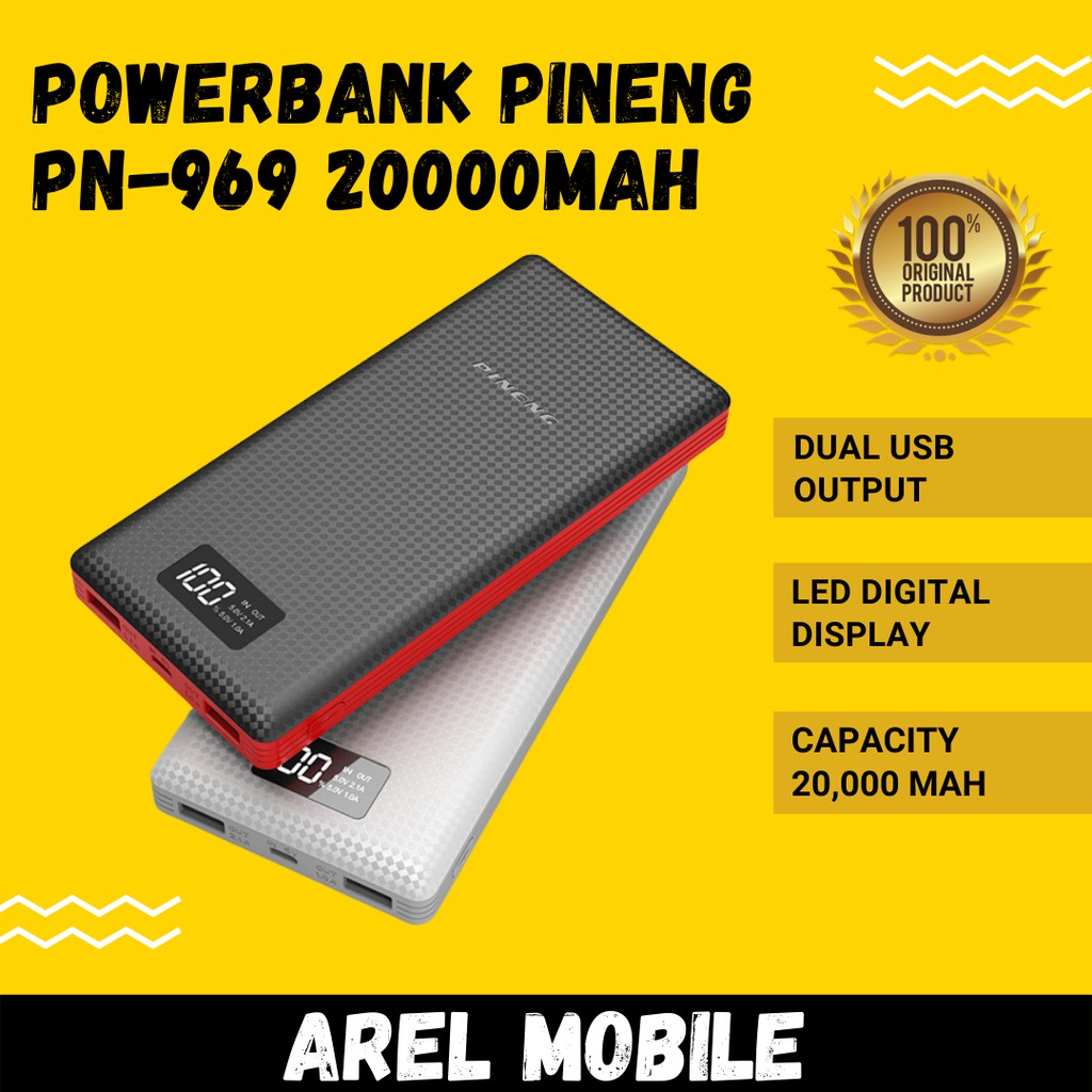Pineng PN969 Power Bank Black / White (20000mAh) Shopee Malaysia