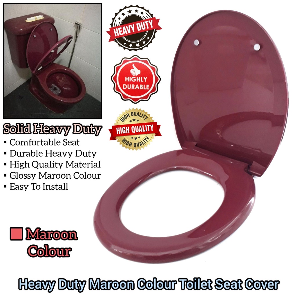 Heavy Duty Solid Maroon Red Color Toilet Seat Cover In Bathroom Toilet