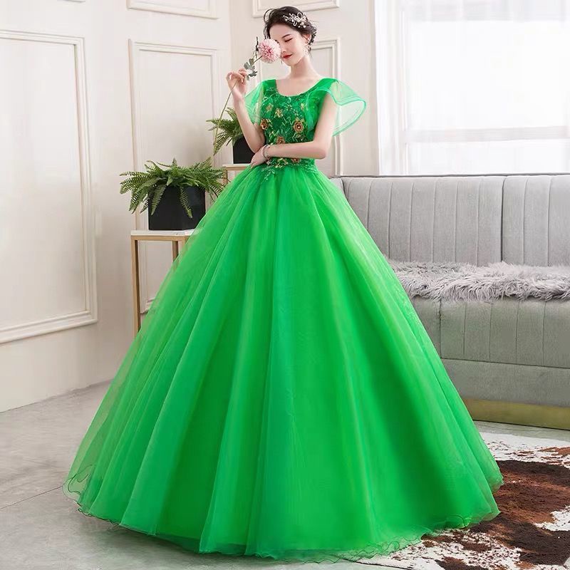 5 Color Gold Yellow Full Prom Robe Emcee Ball Gown Formal Maxi Dress Evening Dinner Dress