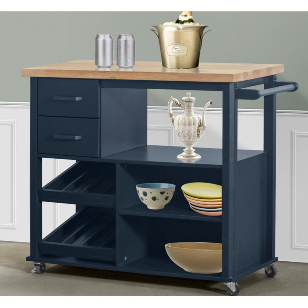 [READY STOCK]MAISON KITCHEN CART ISLAND TABLE WITH SOLID RUBBER WOOD MULTI FUNCTIONABLE Shopee